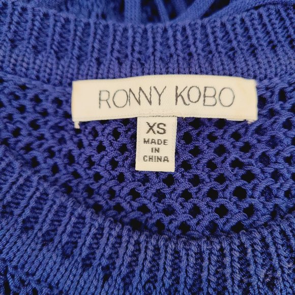 TORN BY RONNY KOBO Ronja Navy Fringed Knit Top XS - Picture 4 of 6